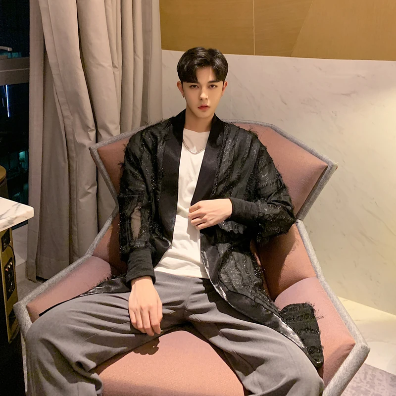 Men Shining Translucent Long Sleeve Loose Sunscreen Shirt Male Streetwear Hip Hop Gothic Casual Black Cardigan Robe Coat
Men Shining Translucent Long Sleeve Loose Sunscreen Shirt Male Streetwear Hip Hop Gothic Casual Black Cardigan Robe Coat