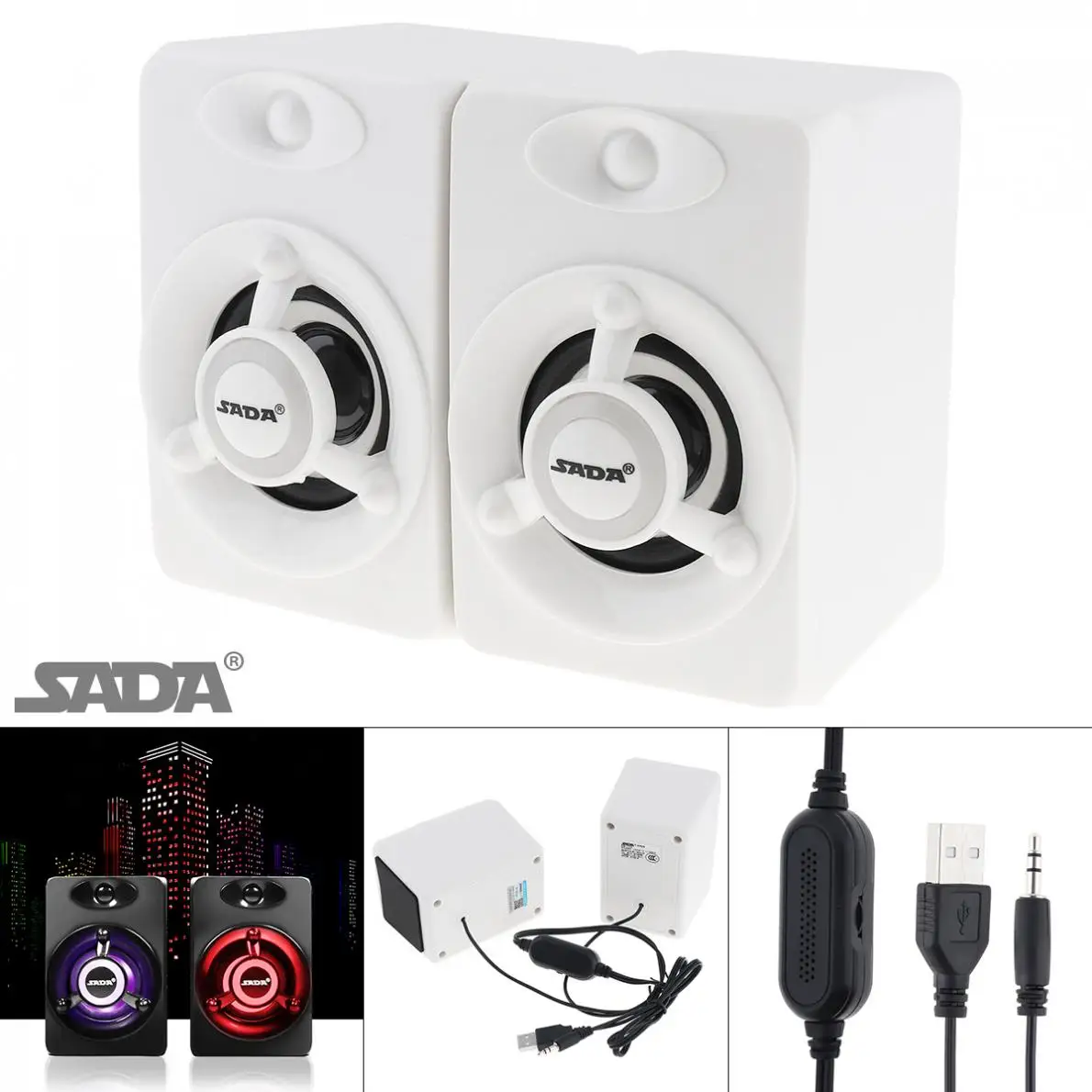SADA V-118 Mini White Portable USB2.0 Subwoofer Computer Speaker with Luminescent Multicoloured Lamp for Desktop PC / Cellphone
SADA V-118 Mini White Portable USB2.0 Subwoofer Computer Speaker with Luminescent Multicoloured Lamp for Desktop PC / Cellphone