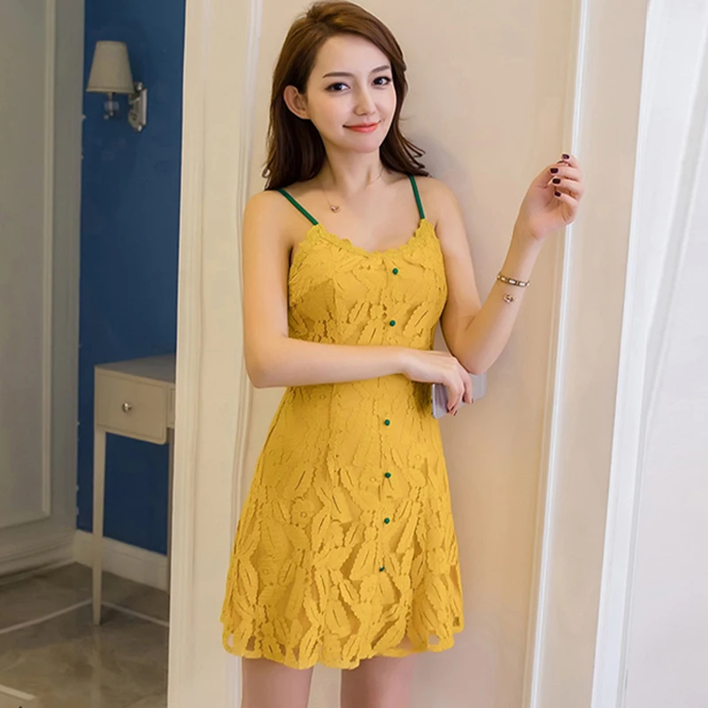 Yellow Mini Dress Women Korean Hipster Buttons Sleeveless Summer Dresses Fresh Pretty Fashion Spaghetti Strap Robe Femme S-XL
Yellow Mini Dress Women Korean Hipster Buttons Sleeveless Summer Dresses Fresh Pretty Fashion Spaghetti Strap Robe Femme S-XL