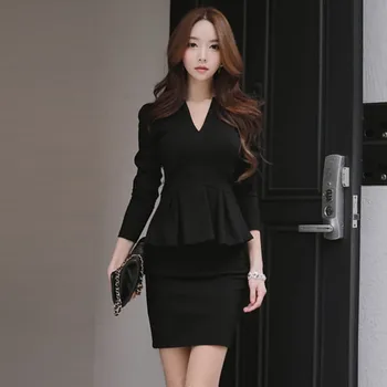 Long-Sleeved V-neck Dress For women Bodycon Bag Hip Solid Fashion Dress Female Short Fake Two-Pieces Dress 2019 New Arrival
Long-Sleeved V-neck Dress For women Bodycon Bag Hip Solid Fashion Dress Female Short Fake Two-Pieces Dress 2019 New Arrival