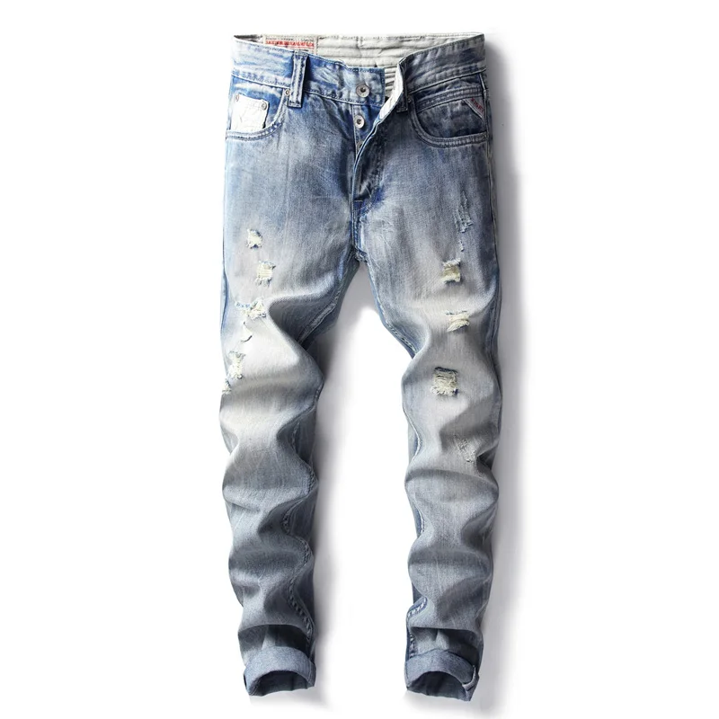 Summer Fashion Men Jeans Light Blue Color Ripped Jeans For Men Streetwear Hip Hop Trousers Denim Buttons Pants Classical Jeans
Summer Fashion Men Jeans Light Blue Color Ripped Jeans For Men Streetwear Hip Hop Trousers Denim Buttons Pants Classical Jeans