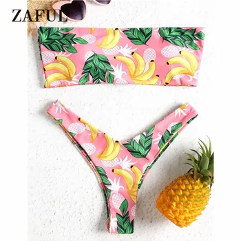 

ZAFUL Bandeau Banana Bikini Swimwear Women Swimsuit Sexy Strapless Pineapple High Cut Thong Bikini Brazilian Biuqni Bathing Suit