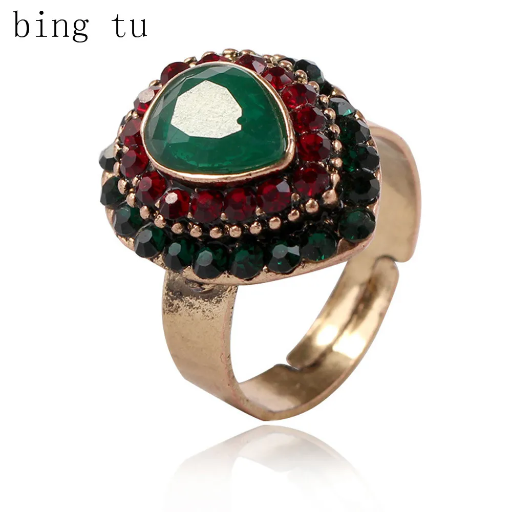 Bing Tu Big Crystal Flower Rings For Women Antique Gold Color Open Ring Vintage Turkish Jewelry Adjustable Finger Ring anillos
Bing Tu Big Crystal Flower Rings For Women Antique Gold Color Open Ring Vintage Turkish Jewelry Adjustable Finger Ring anillos