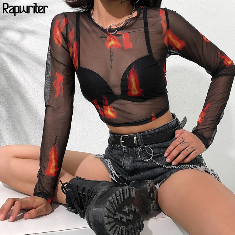 Rapwriter Fashion Flame Printed Transparent T-Shirt Women 2019 Summer O-Neck Long Sleeve See Through Skinny Crop Tops feminina
Rapwriter Fashion Flame Printed Transparent T-Shirt Women 2019 Summer O-Neck Long Sleeve See Through Skinny Crop Tops feminina