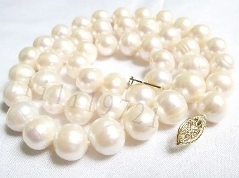 

FREE SHIPPING HOT sell new Style 9-10mm White Round freshwater Cultured Pearl Necklace 18"