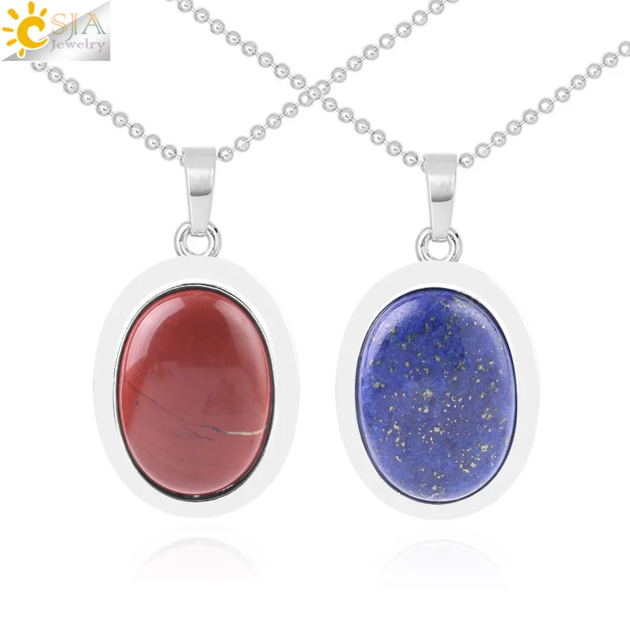 CSJA Simple Design Natural Stones Necklace Cabochon Beads White Crystal Lapis Green Aventurine Pendants for Women Men Chain F564
CSJA Simple Design Natural Stones Necklace Cabochon Beads White Crystal Lapis Green Aventurine Pendants for Women Men Chain F564
