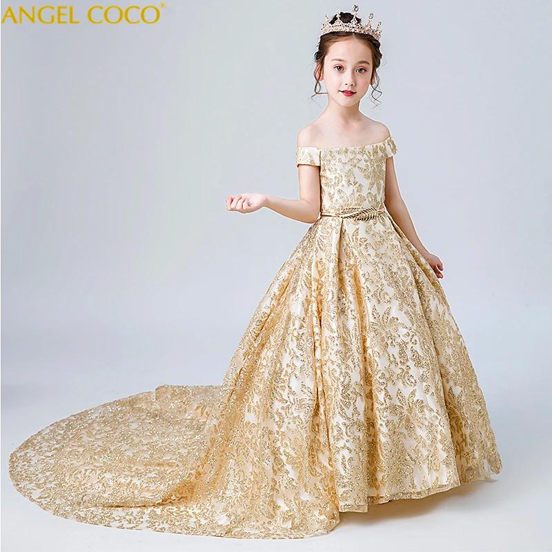 Children's Dress Girls Show Costumes Catwalk Princess Gown Gold Sequins Bling Bling Wedding Birthday Evening Dress Robe Longue
Children's Dress Girls Show Costumes Catwalk Princess Gown Gold Sequins Bling Bling Wedding Birthday Evening Dress Robe Longue