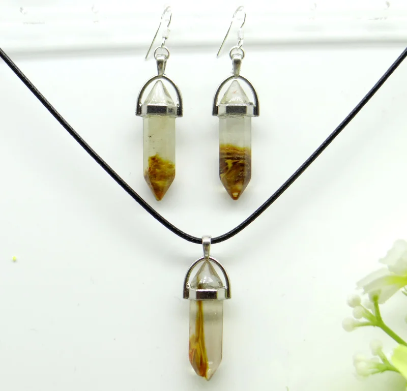 Natural Stone Quartz Crystal Opal lapis Mix stone Hexagonal Column Pendant Leather Chains Necklace Earrings charm Jewelry 1set
Natural Stone Quartz Crystal Opal lapis Mix stone Hexagonal Column Pendant Leather Chains Necklace Earrings charm Jewelry 1set