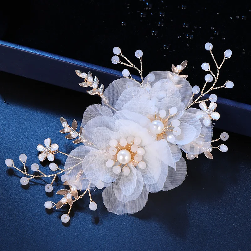 

Handmade Pearls Flower Hair Jewelry For Women Wedding Bridal Crystal Gold Color Tiara Hair Sticks Clips Barrettes Hair Ornaments