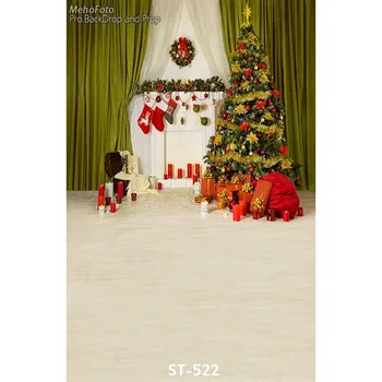 

Christmas background vinyl photography backdrops Computer Printed christmas fire place tree and Gift box for Photo studio ST-522