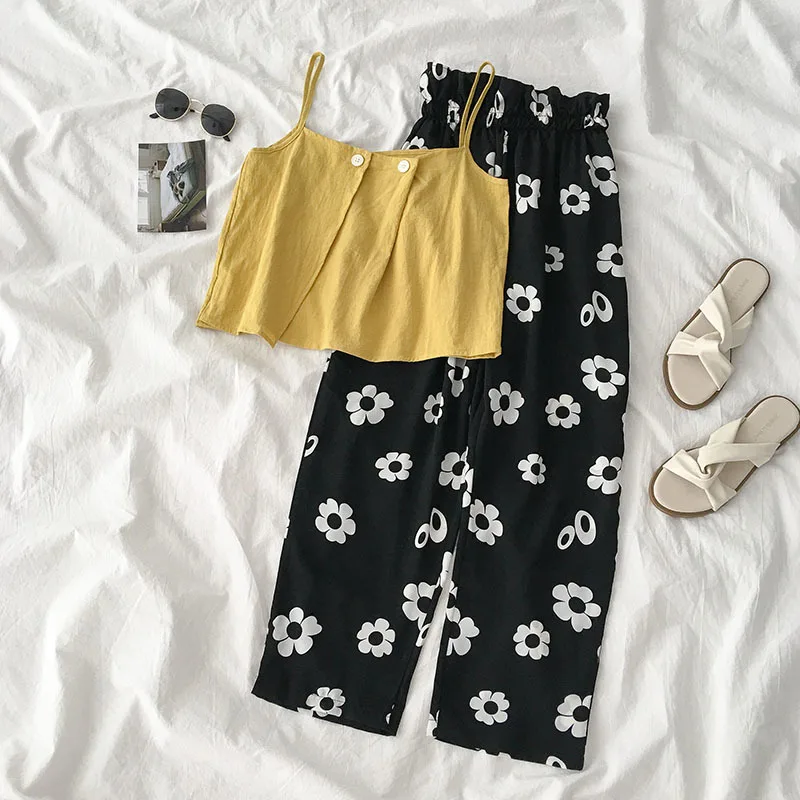 Beach Style Fashion Pant Women Casual Solid Vest + Wide Leg High Waist Long Pant Female Casual Cotton Pant Set Two Piecese Set
Beach Style Fashion Pant Women Casual Solid Vest + Wide Leg High Waist Long Pant Female Casual Cotton Pant Set Two Piecese Set