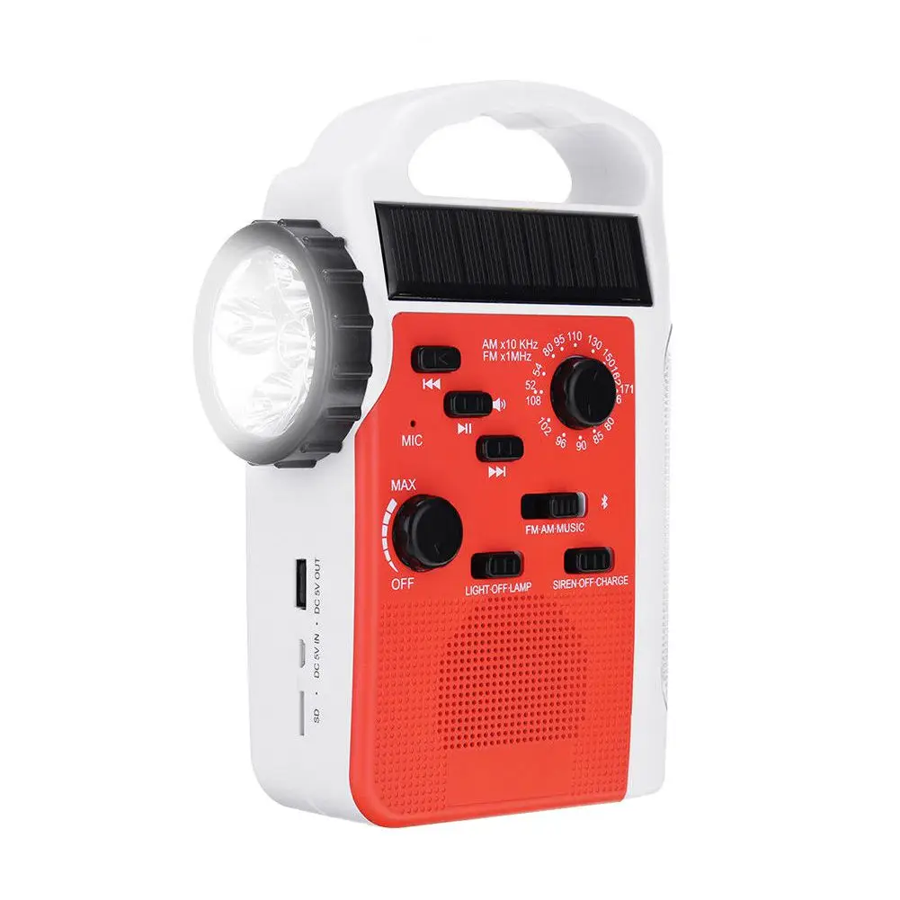 Фото AM/FM Bluetooth Солнечная рукоятка Динамо наружное радио с динамиком аварийный