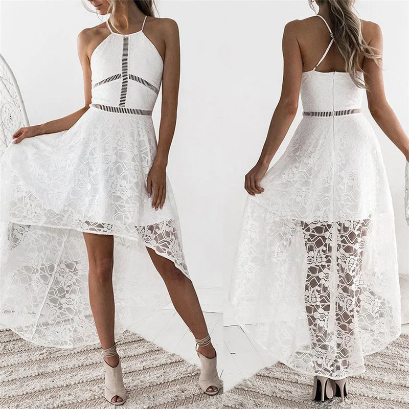 Women New Lace Dress Elegant Wedding Party Sexy Dress Sleeveless Sheath Bodycon Beach Dress Halter Boho Irregular Femme Gv415
Women New Lace Dress Elegant Wedding Party Sexy Dress Sleeveless Sheath Bodycon Beach Dress Halter Boho Irregular Femme Gv415
