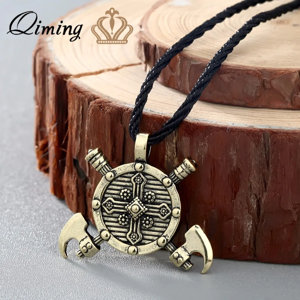 QIMING 2017 New Brand Jewelry Necklace Axes Shield Viking Cross Gladiator Medieval Pewter Pendant with Cotton Necklace
QIMING 2017 New Brand Jewelry Necklace Axes Shield Viking Cross Gladiator Medieval Pewter Pendant with Cotton Necklace