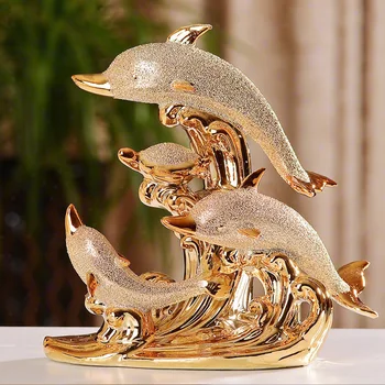 

House Modern Wedding Decoration Lovers' Wine Cabinet Furnishings New Home Furnished With Porcelain Gilded dolphin animal