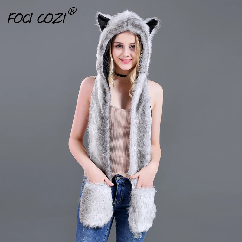 Gray White Female Winter Warm Soft Plush Faux Fur Hooded Cap Hat Scarf Gloves 3in1 hat and scarf for women A Nice Gift for Girl
Gray White Female Winter Warm Soft Plush Faux Fur Hooded Cap Hat Scarf Gloves 3in1 hat and scarf for women A Nice Gift for Girl