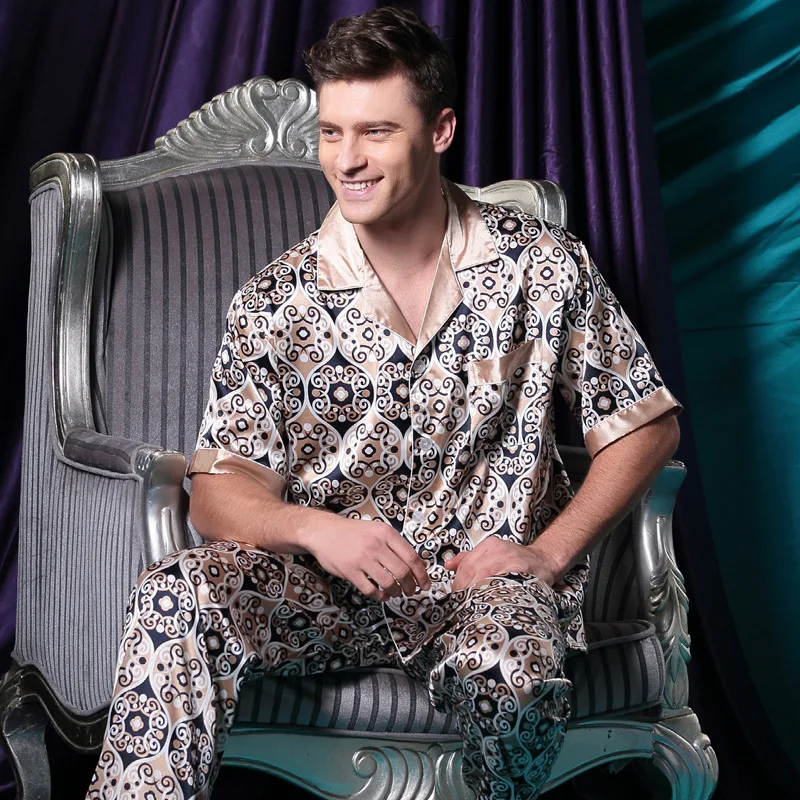 Plus Size 2017 men Casual Breathable Faux silk tops and trousers sets lounge Homewear Sleepwear Set Men's Pajama sets S1517
Plus Size 2017 men Casual Breathable Faux silk tops and trousers sets lounge Homewear Sleepwear Set Men's Pajama sets S1517