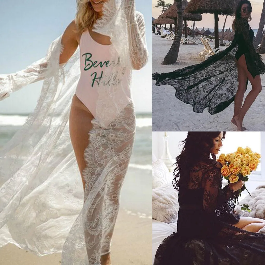 Summer Women's Solid Black White Swimwear Lace Crochet Bikini Cover Up Bathing Suit Chiffon Beach Dress Sunscreen Long Sleeves
Summer Women's Solid Black White Swimwear Lace Crochet Bikini Cover Up Bathing Suit Chiffon Beach Dress Sunscreen Long Sleeves