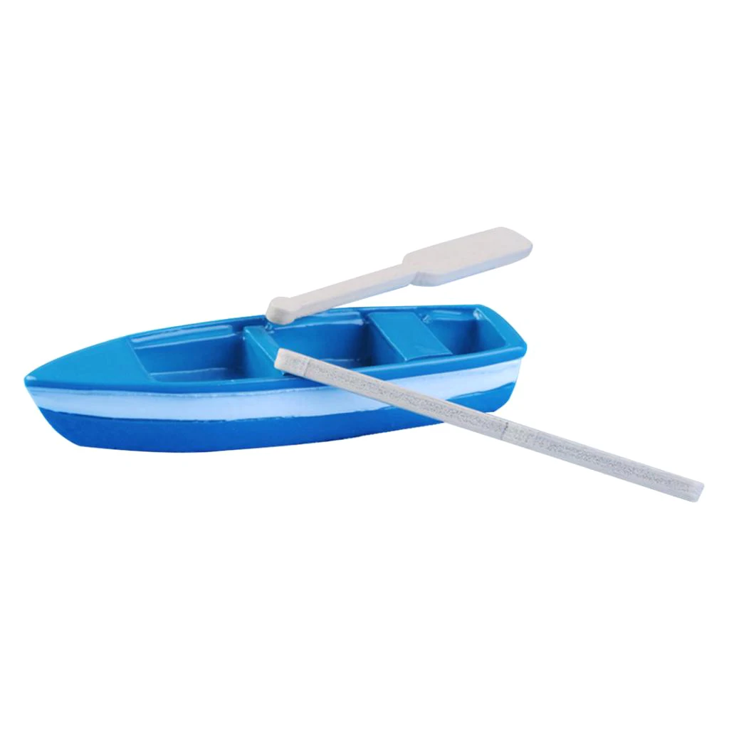 DIY Resin Model Small Blue Boat Figure with Paddles for DIY Layout Scenery Microlandschaft Decoration Ornament Crafts