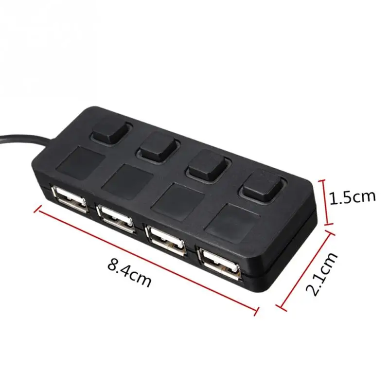 USB 2.0 Hub Splitter with Separate ON/OFF Switch Cable without power adapter LED 4 Ports For Laptop Desktop PC Black /White E03 8