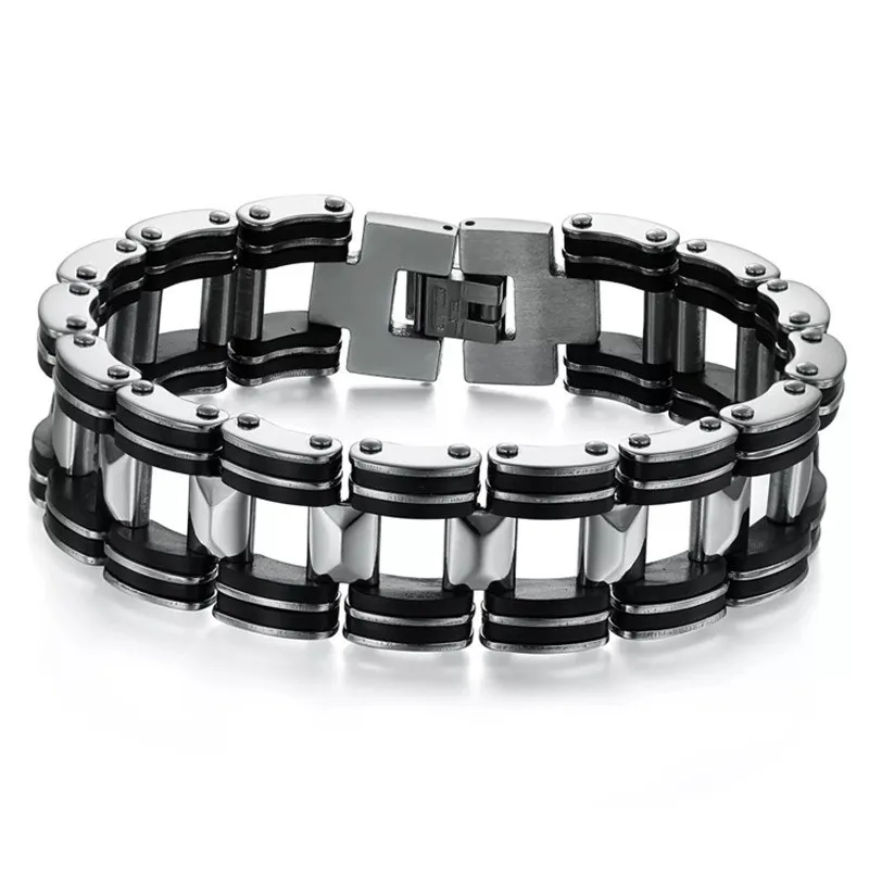 Silver Stainless Steel Link Chain Bracelets & Bangles Men's Heavy Wide Cuff Wristband Biker Motorcycle Black Silicone Bracelet
Silver Stainless Steel Link Chain Bracelets & Bangles Men's Heavy Wide Cuff Wristband Biker Motorcycle Black Silicone Bracelet