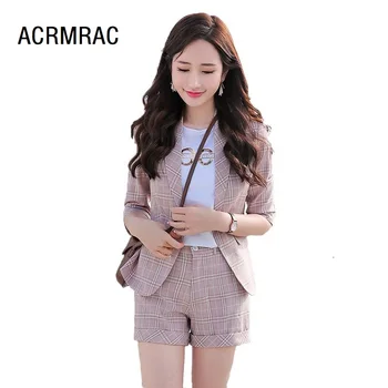 Women suits Slim summer Plaid Half sleeve jacket shorts 2-piece set Women pants suits Woman set suits 1903
Women suits Slim summer Plaid Half sleeve jacket shorts 2-piece set Women pants suits Woman set suits 1903