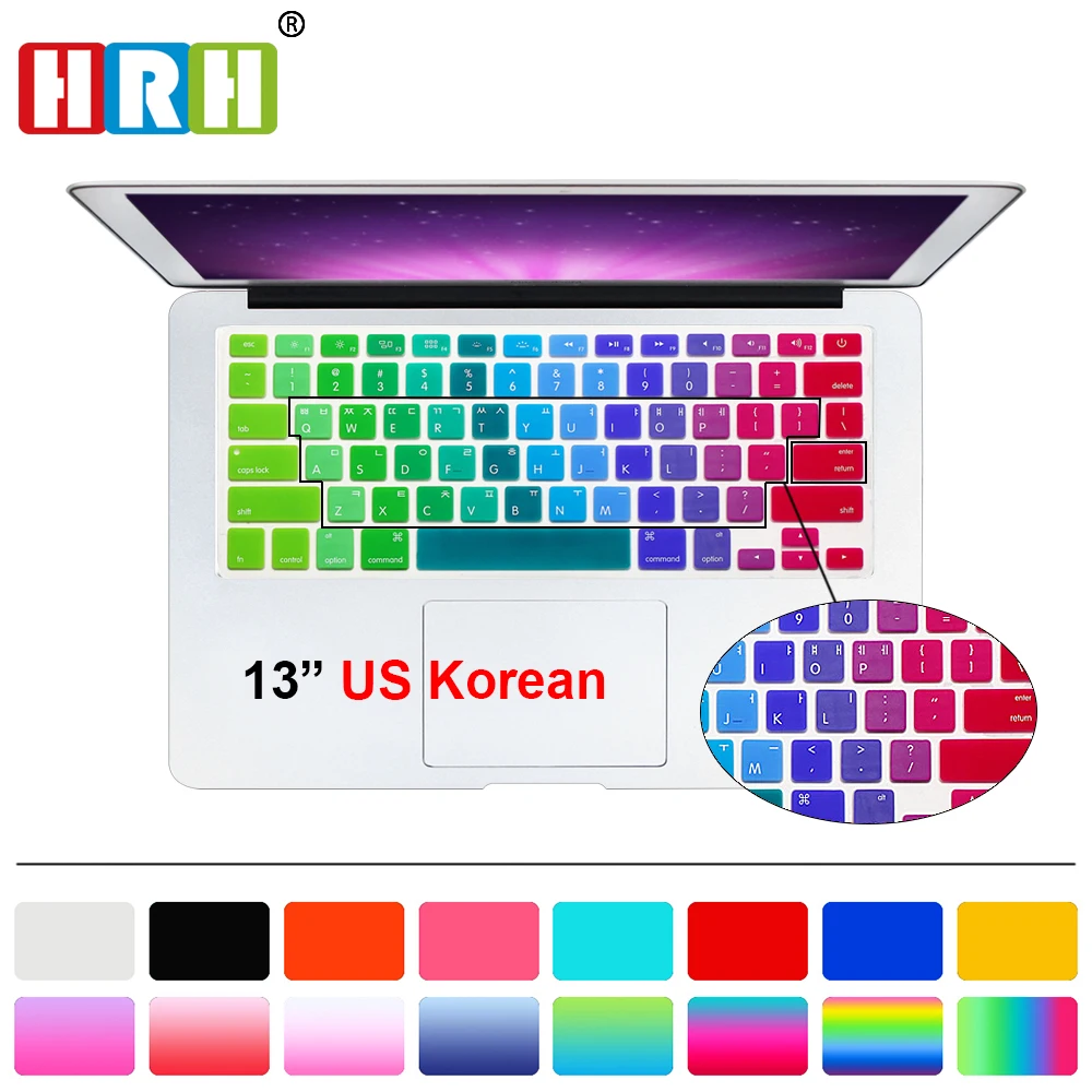 HRH Ombre Rainbow Durable Slim Korean Language USA Silicone Keyboard Cover Protector Skin for Macbook Air 13 Pro Retina 13 15 17
HRH Ombre Rainbow Durable Slim Korean Language USA Silicone Keyboard Cover Protector Skin for Macbook Air 13 Pro Retina 13 15 17