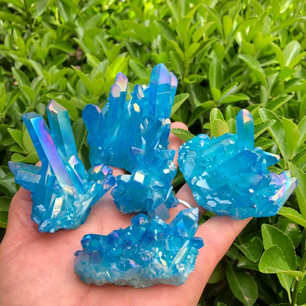 HOT! Beautiful electroplate blue aura quartz crystal cluster with rainbow light natural stone and mineral for home decor as gift
HOT! Beautiful electroplate blue aura quartz crystal cluster with rainbow light natural stone and mineral for home decor as gift