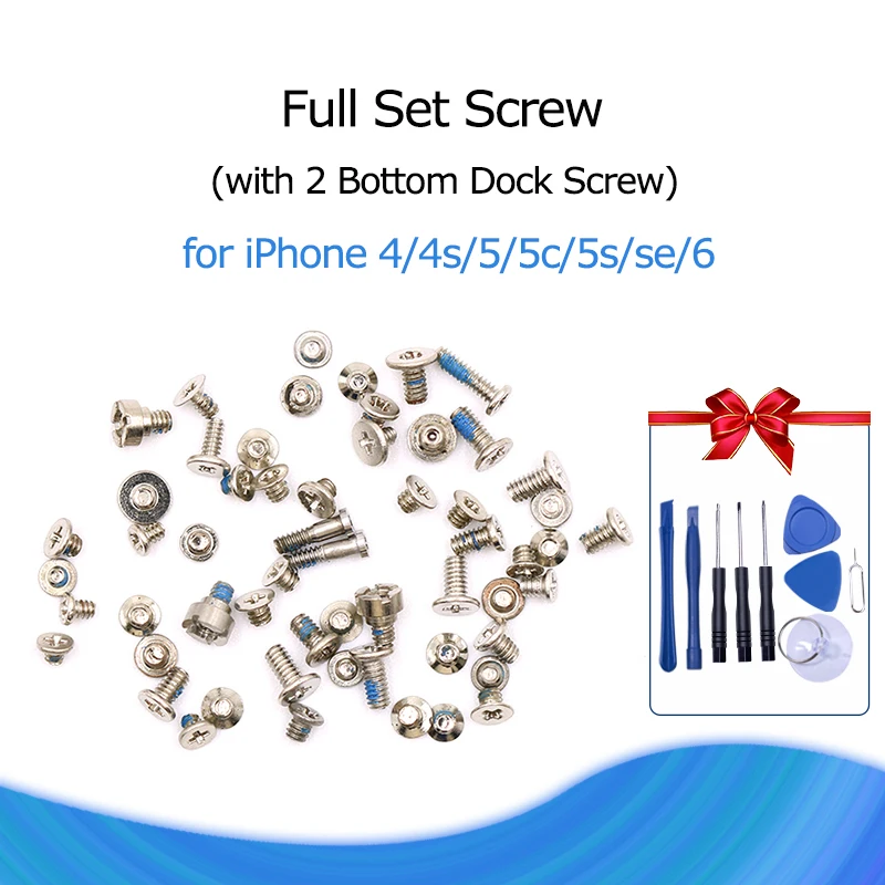 For iPhone 6 5S SE 6S 7 X Complete Kit Full Set Screws with 2 Bottom Dock Screws Replacement Bolt with Repair Opening Tools
For iPhone 6 5S SE 6S 7 X Complete Kit Full Set Screws with 2 Bottom Dock Screws Replacement Bolt with Repair Opening Tools
