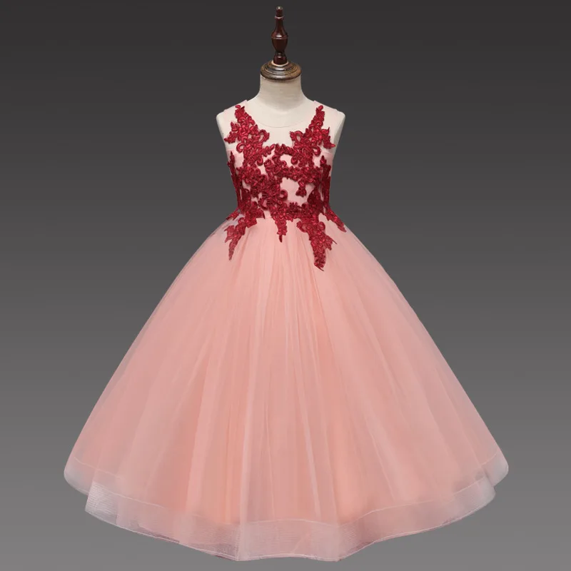 Elegant Girls Dresses 2018 Tule Princess Party Children Wedding Evening Clothing Formal Bridesmaid Teen Dress For Kids Prom Gown (2)