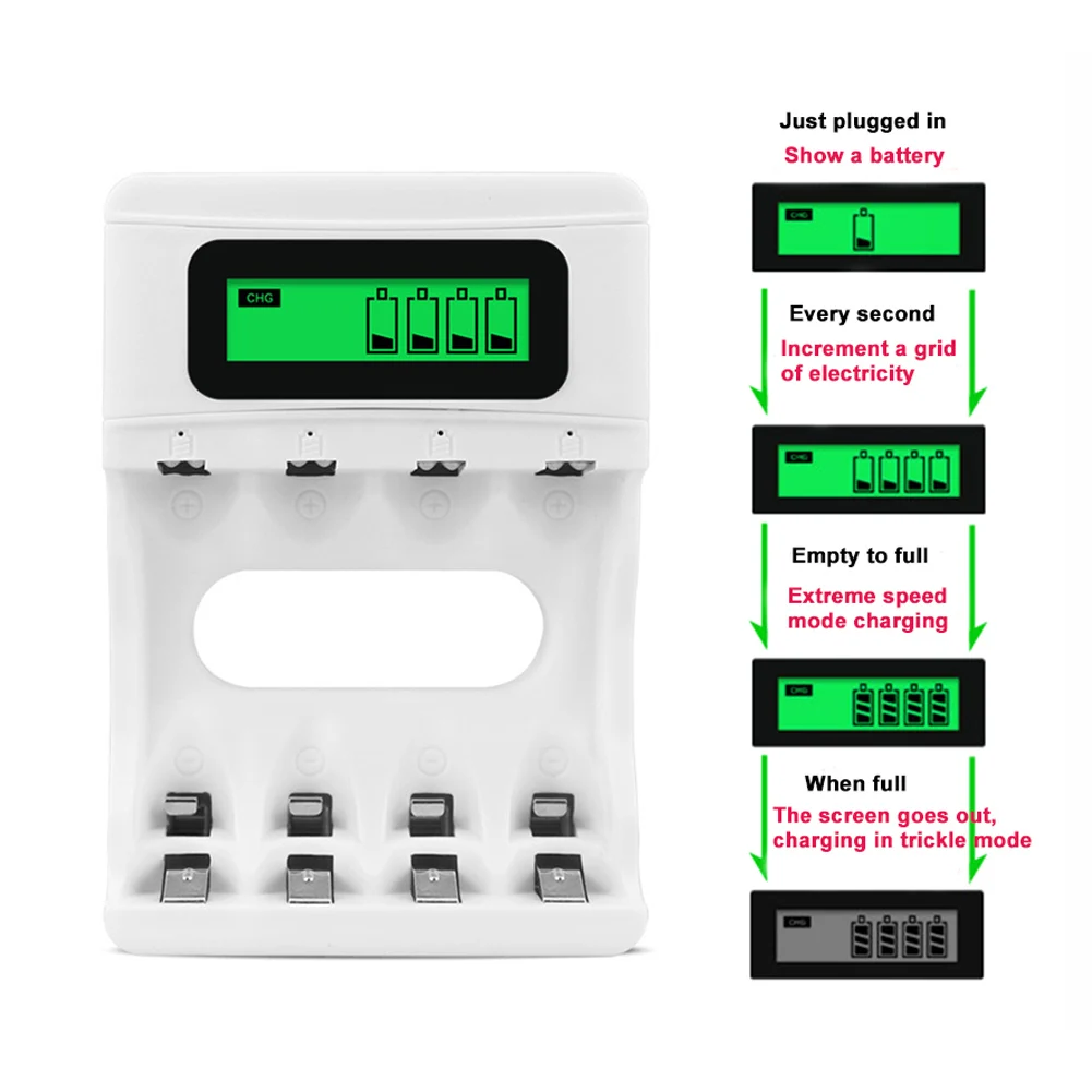 Quick Charging Smart Charger USB For AA/AAA NiCd NiMh LCD Display Rechargeable Four Slot Electrical Tools
Quick Charging Smart Charger USB For AA/AAA NiCd NiMh LCD Display Rechargeable Four Slot Electrical Tools