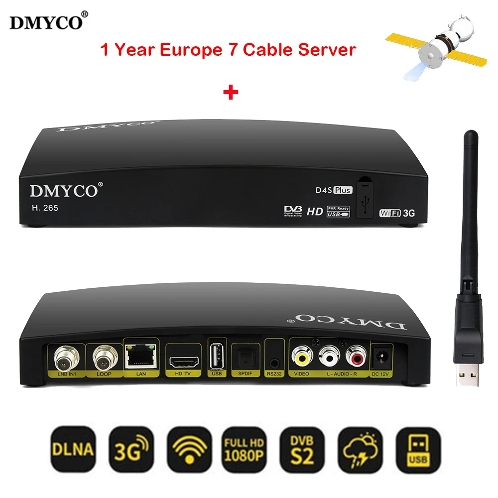 D4S PLUS Satellite Receiver DVB-S2 Digital Full 1080P HD PowerVu BissKey + USB WIFI TV Receiver With 1 Year Valid 7 Cable Spain
D4S PLUS Satellite Receiver DVB-S2 Digital Full 1080P HD PowerVu BissKey + USB WIFI TV Receiver With 1 Year Valid 7 Cable Spain