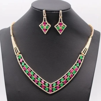 GZJY Luxury Wedding Party Jewelry Green&Red Zircon Necklace Earrings Jewelry Set For Women I18-1
GZJY Luxury Wedding Party Jewelry Green&Red Zircon Necklace Earrings Jewelry Set For Women I18-1