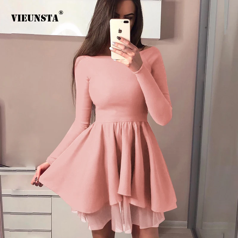 VIEUNSTA New Long Sleeve Mesh Splicing Wrap Dress Women Spring irregular Ball Gown Dresses Elegant O-neck Party Dress Female
VIEUNSTA New Long Sleeve Mesh Splicing Wrap Dress Women Spring irregular Ball Gown Dresses Elegant O-neck Party Dress Female