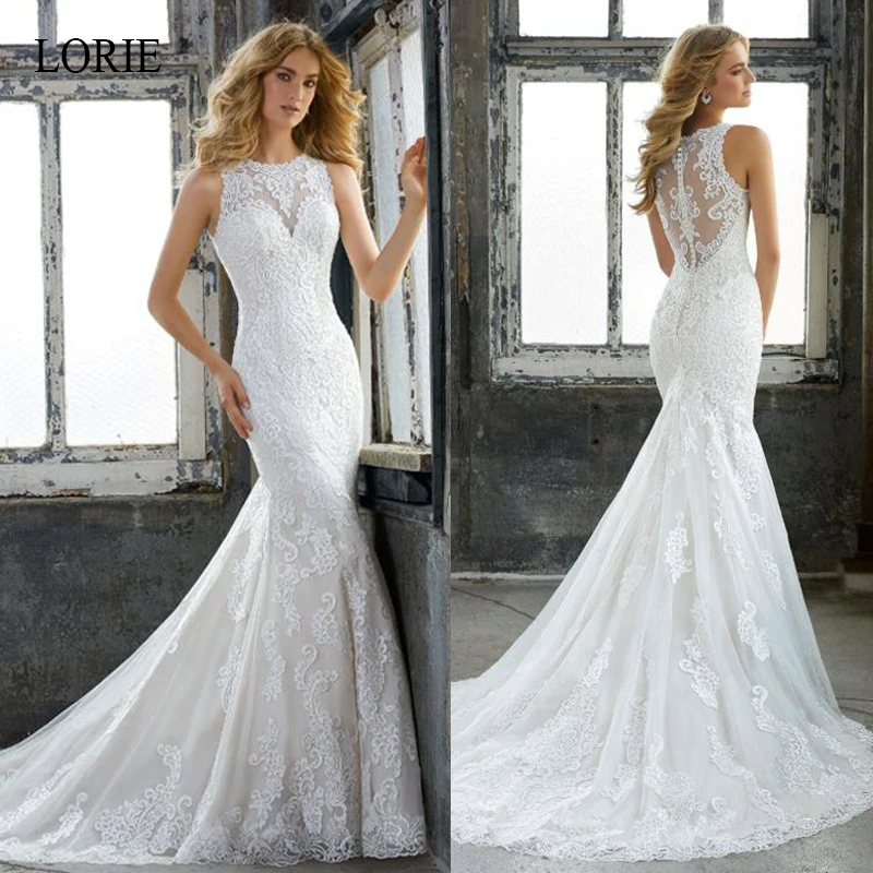 LORIE 2019 Elegant Lace Mermaid Wedding Dress Sleeveless vestido de noiva Back Illusion Tulle Bride Dress White wedding gowns
LORIE 2019 Elegant Lace Mermaid Wedding Dress Sleeveless vestido de noiva Back Illusion Tulle Bride Dress White wedding gowns