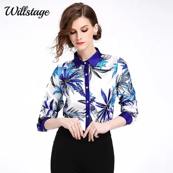 Willstage 2018 Summer Leaves Printed Shirts Blue and white Tops Pattern high quality chiffon Office ladies OL work wear Autumn
Willstage 2018 Summer Leaves Printed Shirts Blue and white Tops Pattern high quality chiffon Office ladies OL work wear Autumn