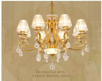 Modern 100% Copper Crystal Lingting European Luxurious Brass Color Crystal Lamp Lustre Suspension E14 LED Light AC Lighting
Modern 100% Copper Crystal Lingting European Luxurious Brass Color Crystal Lamp Lustre Suspension E14 LED Light AC Lighting