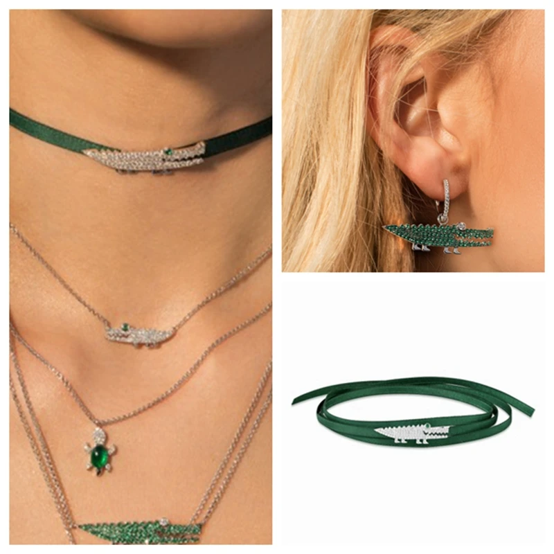 AAA Zircon 925 Sterling Silver Crocodile Animal Ribbon Choker Necklace AP Stud Earring Jewelry AP Women Wedding Gift Set Cute
AAA Zircon 925 Sterling Silver Crocodile Animal Ribbon Choker Necklace AP Stud Earring Jewelry AP Women Wedding Gift Set Cute