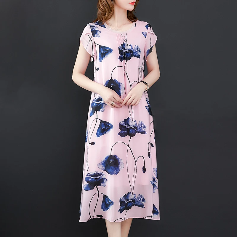 Summer New 2019 Women National Style Floral Silk Dress Elegant Round Neck Short Sleeve Loose Plus Size Long Dresses Vestidos
Summer New 2019 Women National Style Floral Silk Dress Elegant Round Neck Short Sleeve Loose Plus Size Long Dresses Vestidos