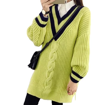 2018 New Women Autumn Winter V-Neck Long Sleeve Knitted Sweater Pullover Sweet Female Patchwork Loose Warm Knitted Jumper F580
2018 New Women Autumn Winter V-Neck Long Sleeve Knitted Sweater Pullover Sweet Female Patchwork Loose Warm Knitted Jumper F580