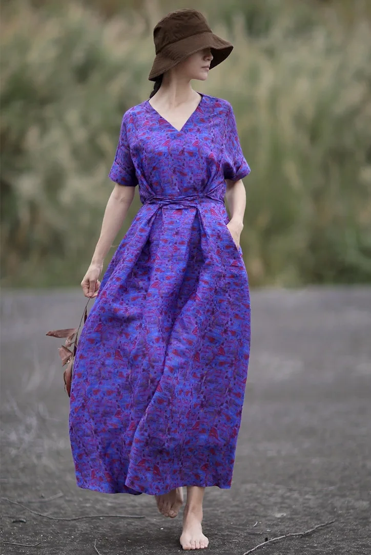 100%Ramie Purple Print Women Dresses High Summer V-Neck Ladies Dress Waist Woman Dress EF01
100%Ramie Purple Print Women Dresses High Summer V-Neck Ladies Dress Waist Woman Dress EF01