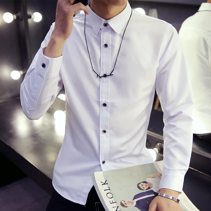 Spring long-sleeved shirt men Korean version Skinny teen hundred white casual shirt tide men's shirt male MC120
Spring long-sleeved shirt men Korean version Skinny teen hundred white casual shirt tide men's shirt male MC120
