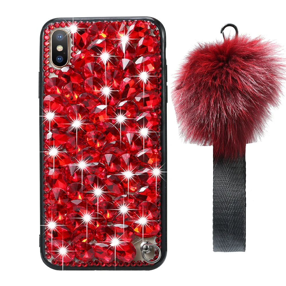 

GANGXUN Luxury Diamond Case Compatible with iPhone 78 XR MAXXS 5.8 inch Shining Rhinestone Cover with Plush Ball Lanyard Elegant