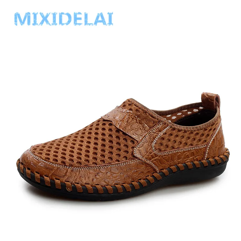 Фото Летняя дышащая мягкая сетчатая обувь MIXIDELAI из натуральной кожи для мужчин