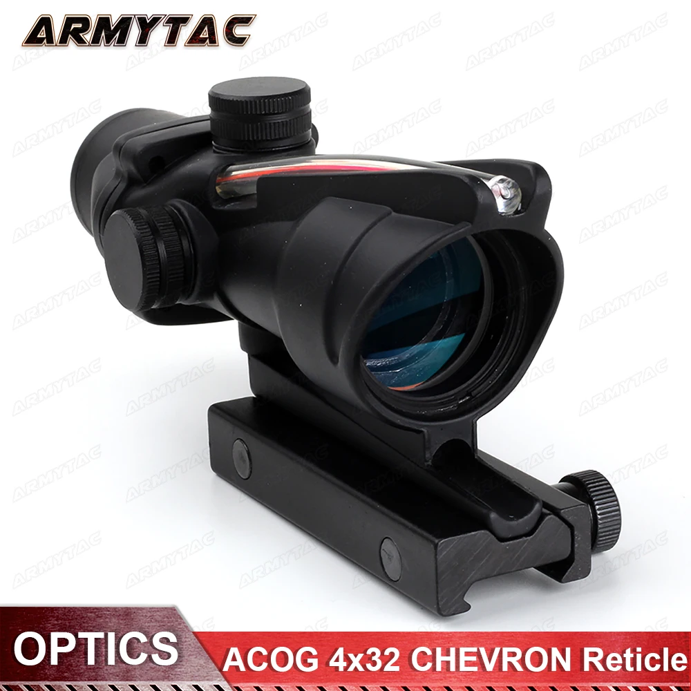 ArmyTac ACOG 4x32 Hunting Riflescope Real Fiber Optics Red Illuminated CHEVRON Reticle Scope Acog Tactical Optical Sight
ArmyTac ACOG 4x32 Hunting Riflescope Real Fiber Optics Red Illuminated CHEVRON Reticle Scope Acog Tactical Optical Sight