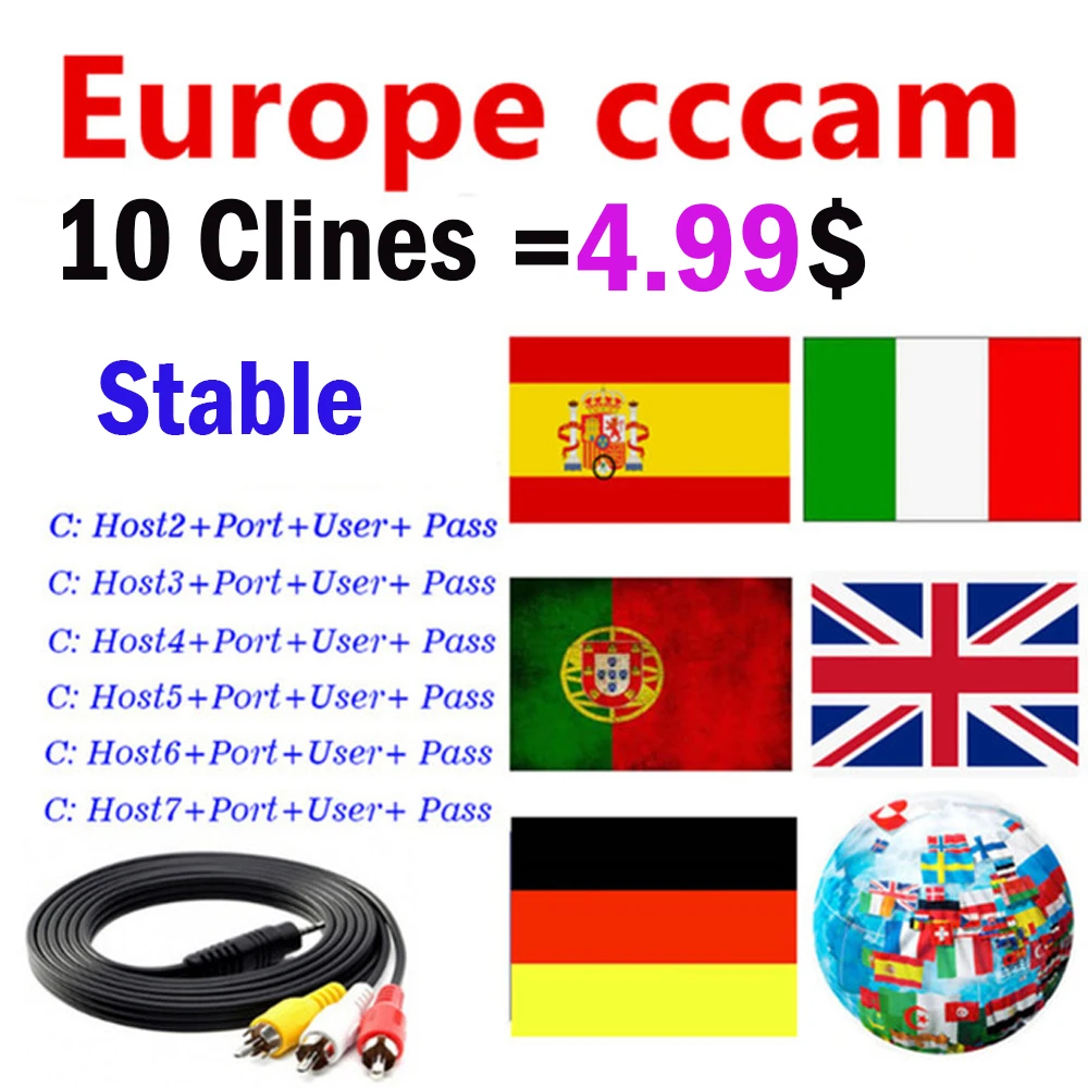 Hot Europe HD 1 Year CCCam Spain Portugal Germany Poland Satellite tv Receiver 10line For DVB-S2 gtmedia v7s freesat V8 SUPER
Hot Europe HD 1 Year CCCam Spain Portugal Germany Poland Satellite tv Receiver 10line For DVB-S2 gtmedia v7s freesat V8 SUPER
