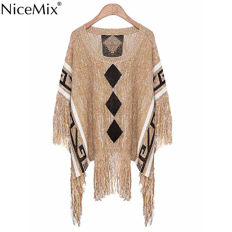 NiceMix 2016 Poncho Women Cape Ladies Sweaters Tassel Pacth Casual Loose Vintage Knitting Pullover Oversize Sweaters Femme
NiceMix 2016 Poncho Women Cape Ladies Sweaters Tassel Pacth Casual Loose Vintage Knitting Pullover Oversize Sweaters Femme