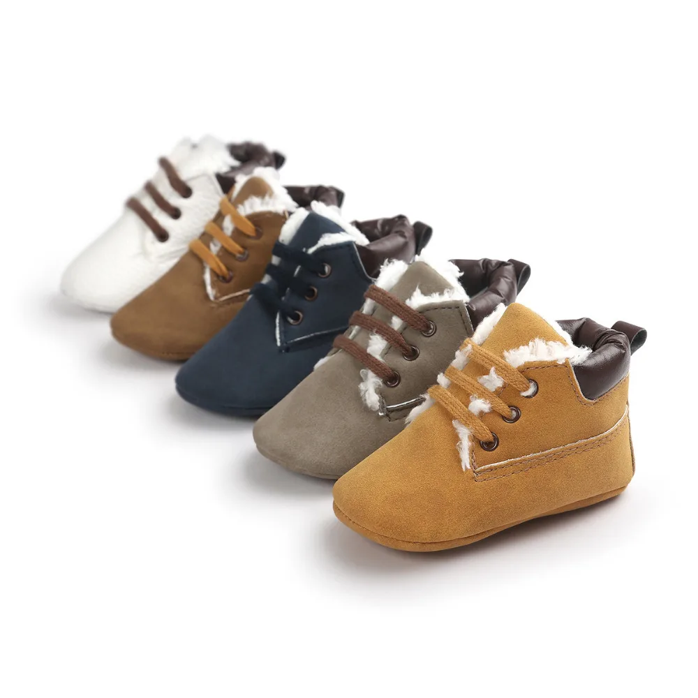 Winter Baby Boys Shoes Suede Leather Sneaker Toddler Baby Shoes Anti Slip Soft Soled Lace Up