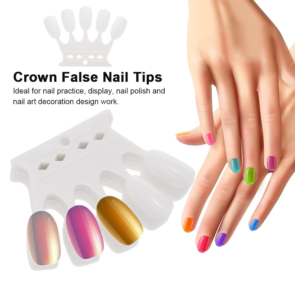 10Pcs False Nail Tips Crown Natural Clear Display Practice Board Nail Polish Color Card with Ring Nail Art Display Shelf
10Pcs False Nail Tips Crown Natural Clear Display Practice Board Nail Polish Color Card with Ring Nail Art Display Shelf