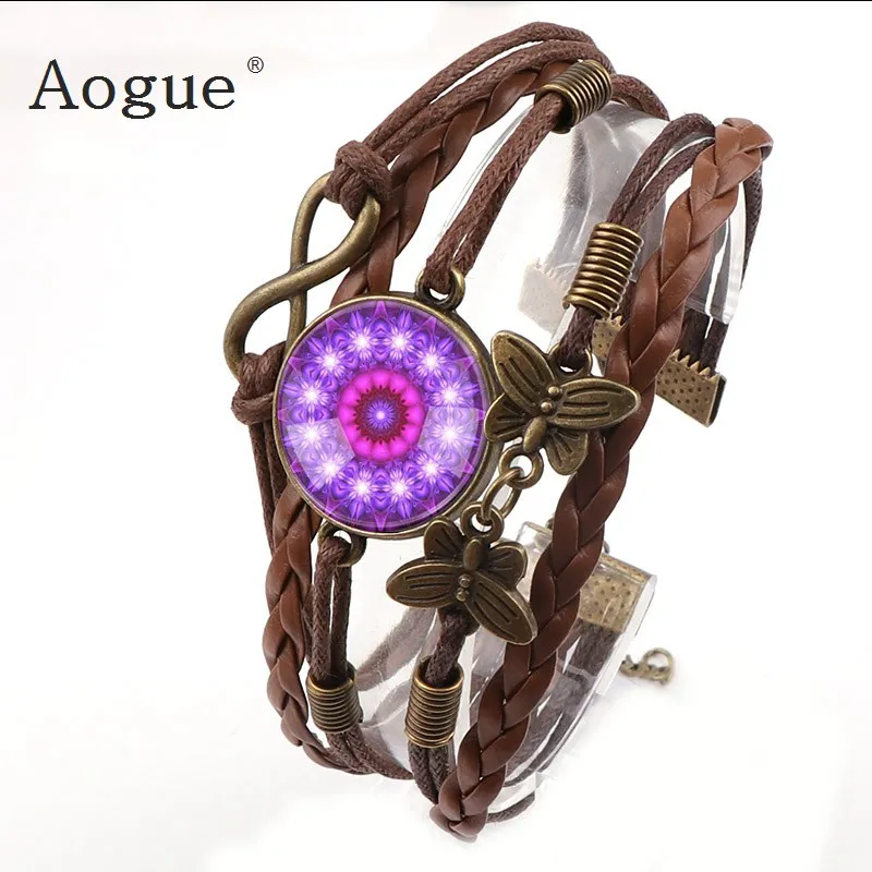 Fashion Brown Artificial Leather Purple Mandala Bracelet Rock Biker Bracelets Round Glass Cabochon Bracelet
Fashion Brown Artificial Leather Purple Mandala Bracelet Rock Biker Bracelets Round Glass Cabochon Bracelet